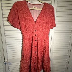 Marine Layer Floral Button-Down Red Dress Large